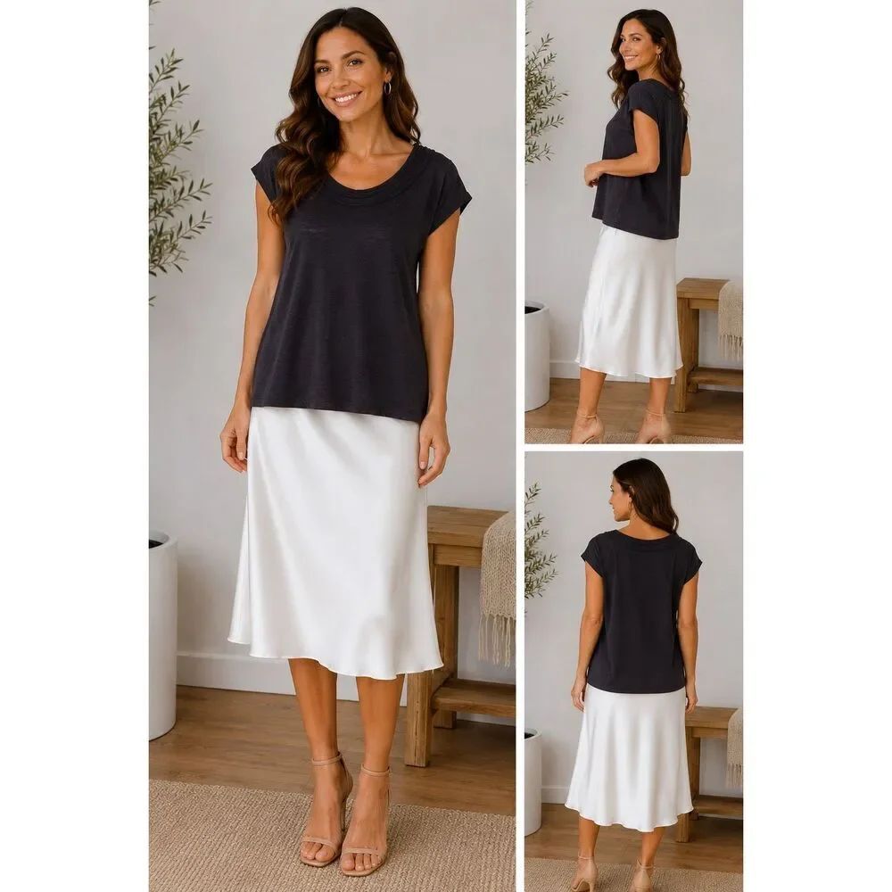 Daisy Fuentes Black Cap Sleeve Scoop Neck Stretch Top XL Lightweight Casual